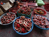 Colorful earthen lamps 'Diyas' are at a roadside shop ahead of the Diwali Festival in Jaipur, Rajasthan, India, on October 23, 2024. (