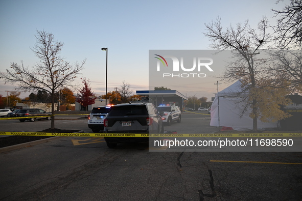 Madison police conduct a death investigation near Hy-Vee on Whitney Way in Madison, Wisconsin, United States, on October 22, 2024. The Madis...