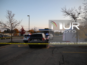 Madison police conduct a death investigation near Hy-Vee on Whitney Way in Madison, Wisconsin, United States, on October 22, 2024. The Madis...