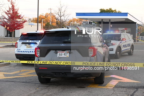 Madison police conduct a death investigation near Hy-Vee on Whitney Way in Madison, Wisconsin, United States, on October 22, 2024. The Madis...