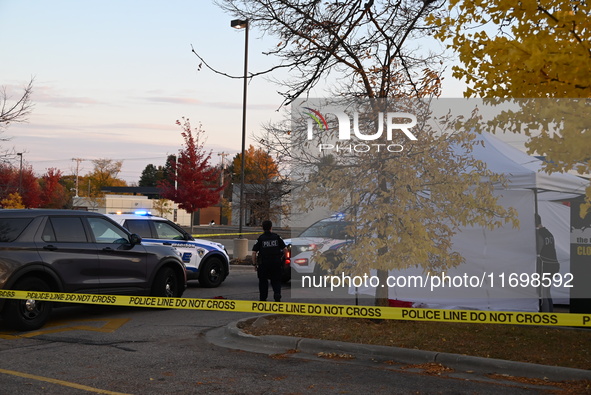 Madison police conduct a death investigation near Hy-Vee on Whitney Way in Madison, Wisconsin, United States, on October 22, 2024. The Madis...