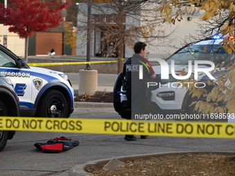 Madison police conduct a death investigation near Hy-Vee on Whitney Way in Madison, Wisconsin, United States, on October 22, 2024. The Madis...