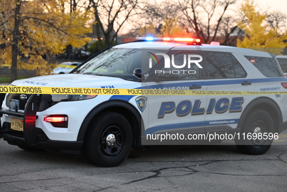 Madison police conduct a death investigation near Hy-Vee on Whitney Way in Madison, Wisconsin, United States, on October 22, 2024. The Madis...