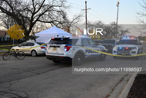 Madison police conduct a death investigation near Hy-Vee on Whitney Way in Madison, Wisconsin, United States, on October 22, 2024. The Madis...