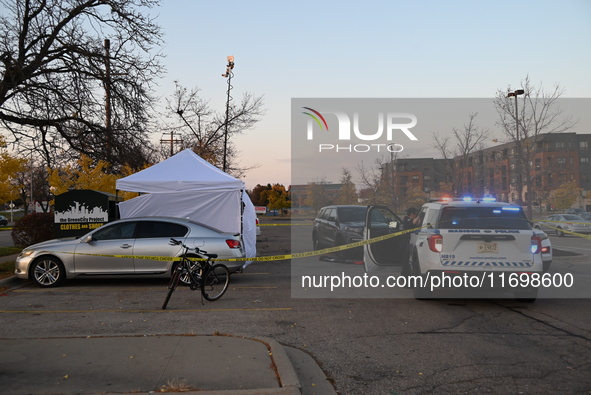 Madison police conduct a death investigation near Hy-Vee on Whitney Way in Madison, Wisconsin, United States, on October 22, 2024. The Madis...