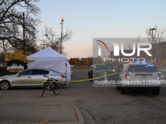 Madison police conduct a death investigation near Hy-Vee on Whitney Way in Madison, Wisconsin, United States, on October 22, 2024. The Madis...