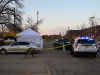 Madison police conduct a death investigation near Hy-Vee on Whitney Way in Madison, Wisconsin, United States, on October 22, 2024. The Madis...