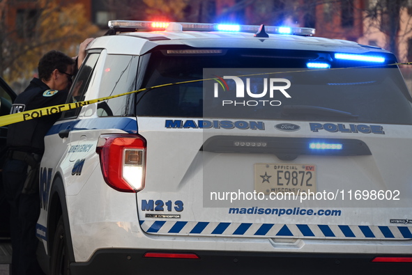 Madison police conduct a death investigation near Hy-Vee on Whitney Way in Madison, Wisconsin, United States, on October 22, 2024. The Madis...