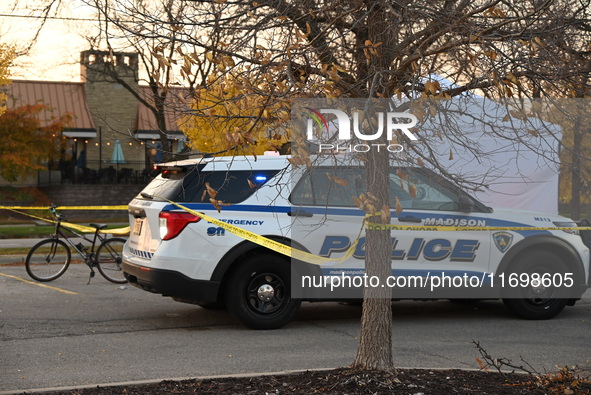 Madison police conduct a death investigation near Hy-Vee on Whitney Way in Madison, Wisconsin, United States, on October 22, 2024. The Madis...