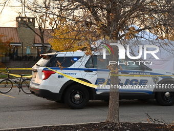 Madison police conduct a death investigation near Hy-Vee on Whitney Way in Madison, Wisconsin, United States, on October 22, 2024. The Madis...