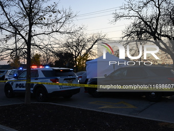 Madison police conduct a death investigation near Hy-Vee on Whitney Way in Madison, Wisconsin, United States, on October 22, 2024. The Madis...