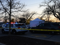 Madison police conduct a death investigation near Hy-Vee on Whitney Way in Madison, Wisconsin, United States, on October 22, 2024. The Madis...