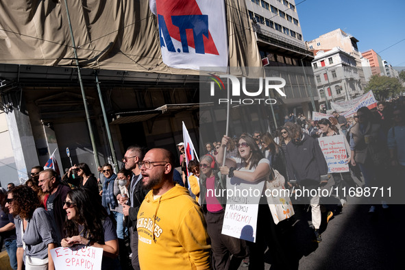 Teachers and educators hold a protest rally during a 24-hour strike called by the Teachers' Federation of Greece (DOE) and the Federation of...