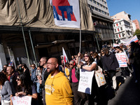 Teachers and educators hold a protest rally during a 24-hour strike called by the Teachers' Federation of Greece (DOE) and the Federation of...