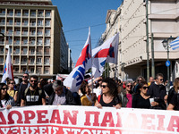 Teachers and educators hold a protest rally during a 24-hour strike called by the Teachers' Federation of Greece (DOE) and the Federation of...