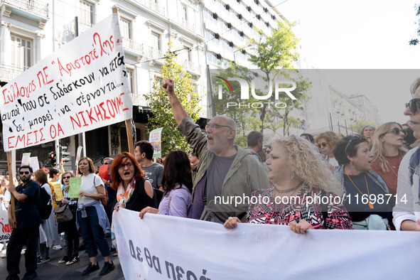 Teachers and educators hold a protest rally during a 24-hour strike called by the Teachers' Federation of Greece (DOE) and the Federation of...