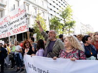 Teachers and educators hold a protest rally during a 24-hour strike called by the Teachers' Federation of Greece (DOE) and the Federation of...