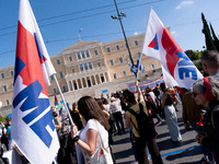 Teachers and educators hold a protest rally during a 24-hour strike called by the Teachers' Federation of Greece (DOE) and the Federation of...