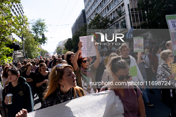 Teachers and educators hold a protest rally during a 24-hour strike called by the Teachers' Federation of Greece (DOE) and the Federation of...