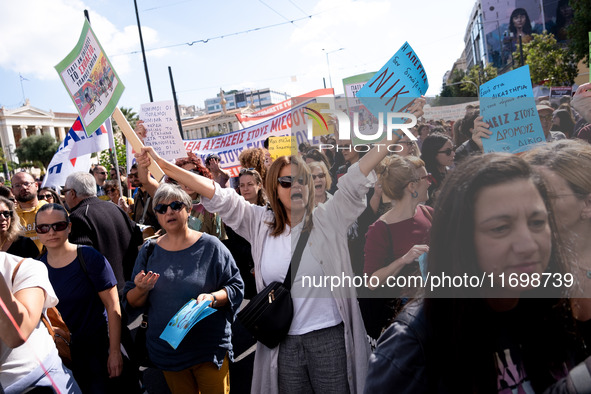 Teachers and educators hold a protest rally during a 24-hour strike called by the Teachers' Federation of Greece (DOE) and the Federation of...