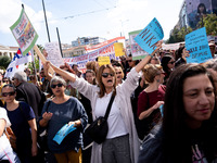 Teachers and educators hold a protest rally during a 24-hour strike called by the Teachers' Federation of Greece (DOE) and the Federation of...