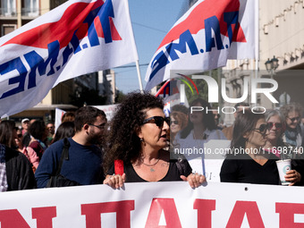 Teachers and educators hold a protest rally during a 24-hour strike called by the Teachers' Federation of Greece (DOE) and the Federation of...