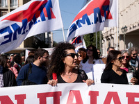 Teachers and educators hold a protest rally during a 24-hour strike called by the Teachers' Federation of Greece (DOE) and the Federation of...