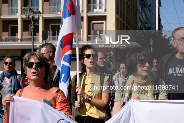 Teachers and educators hold a protest rally during a 24-hour strike called by the Teachers' Federation of Greece (DOE) and the Federation of...