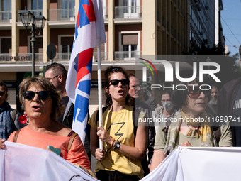 Teachers and educators hold a protest rally during a 24-hour strike called by the Teachers' Federation of Greece (DOE) and the Federation of...