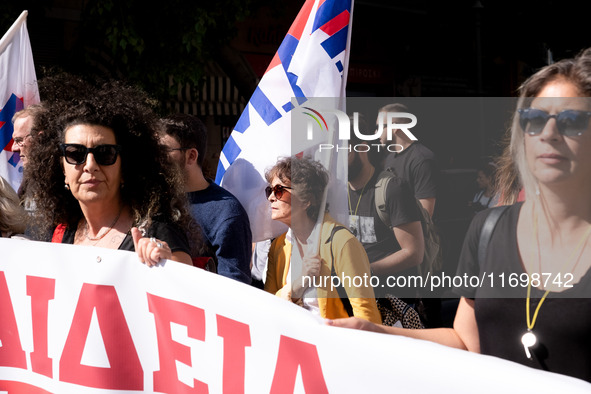 Teachers and educators hold a protest rally during a 24-hour strike called by the Teachers' Federation of Greece (DOE) and the Federation of...