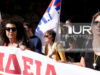 Teachers and educators hold a protest rally during a 24-hour strike called by the Teachers' Federation of Greece (DOE) and the Federation of...