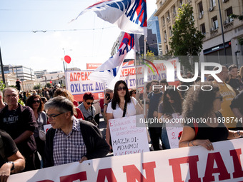 Teachers and educators hold a protest rally during a 24-hour strike called by the Teachers' Federation of Greece (DOE) and the Federation of...