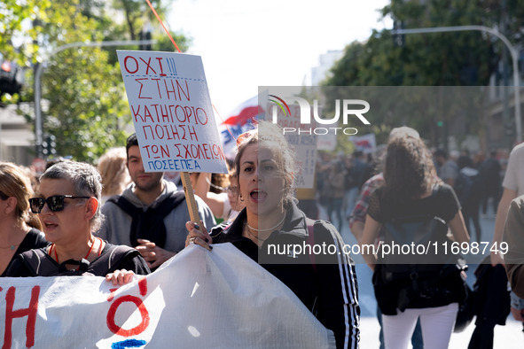 Teachers and educators hold a protest rally during a 24-hour strike called by the Teachers' Federation of Greece (DOE) and the Federation of...