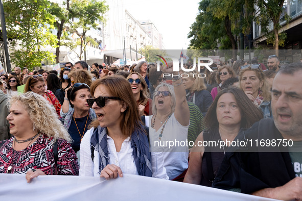 Teachers and educators hold a protest rally during a 24-hour strike called by the Teachers' Federation of Greece (DOE) and the Federation of...