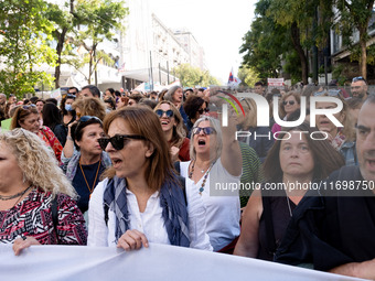 Teachers and educators hold a protest rally during a 24-hour strike called by the Teachers' Federation of Greece (DOE) and the Federation of...