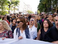 Teachers and educators hold a protest rally during a 24-hour strike called by the Teachers' Federation of Greece (DOE) and the Federation of...