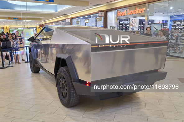 Tesla presents its electric SUV Cybertruck in Italy for the first time and displays it at Casamassima in the Casamassima Commercial Park on...