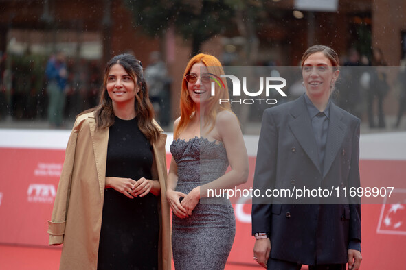 Claudia Potenzam, Noemi, and Barbara Chichiarelli attend the ''Adorazione'' photocall at Casa Alice in Rome, Italy, on October 23, 2024. 