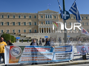 Kindergarten and primary school teachers protest in front of the Greek Parliament demanding salary increases in Athens, Greece, on October 2...