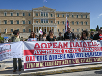 Kindergarten and primary school teachers protest in front of the Greek Parliament demanding salary increases in Athens, Greece, on October 2...