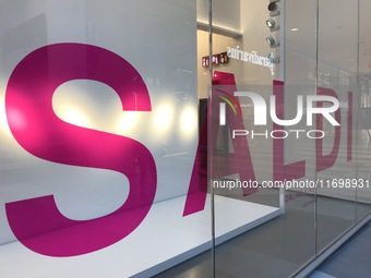 'Sale' is written in large red letters on a store window in Foggia, Italy, on February 4, 2024. (