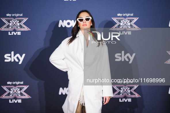 LOWRAH attends the photocall for the press conference of X Factor at Teatro Repower in Milan, Italy, on October 22, 2024 