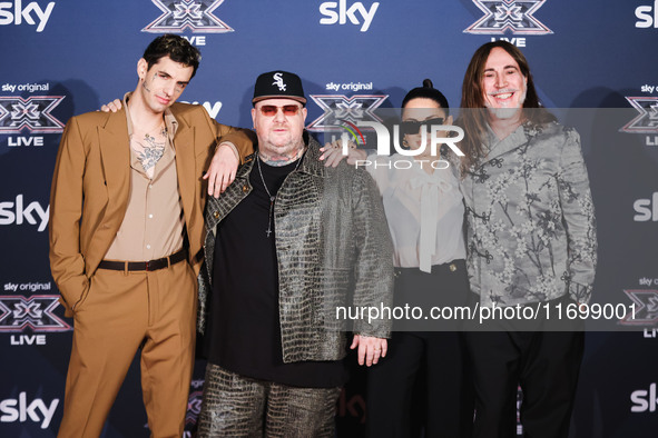 Achille Lauro, Jake La Furia, Paola Iezzi, and Manuel Agnelli attend the photocall for the press conference of X Factor at Teatro Repower in...