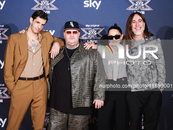 Achille Lauro, Jake La Furia, Paola Iezzi, and Manuel Agnelli attend the photocall for the press conference of X Factor at Teatro Repower in...