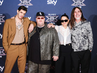 Achille Lauro, Jake La Furia, Paola Iezzi, and Manuel Agnelli attend the photocall for the press conference of X Factor at Teatro Repower in...