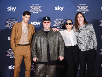 Achille Lauro, Jake La Furia, Paola Iezzi, and Manuel Agnelli attend the photocall for the press conference of X Factor at Teatro Repower in...