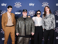 Achille Lauro, Jake La Furia, Paola Iezzi, and Manuel Agnelli attend the photocall for the press conference of X Factor at Teatro Repower in...