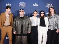 Achille Lauro, Jake La Furia, Paola Iezzi, Giorgia, and Manuel Agnelli attend the photocall for the press conference of X Factor at Teatro R...