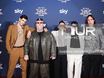 Achille Lauro, Jake La Furia, Paola Iezzi, Giorgia, and Manuel Agnelli attend the photocall for the press conference of X Factor at Teatro R...