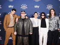 Achille Lauro, Jake La Furia, Paola Iezzi, Giorgia, and Manuel Agnelli attend the photocall for the press conference of X Factor at Teatro R...